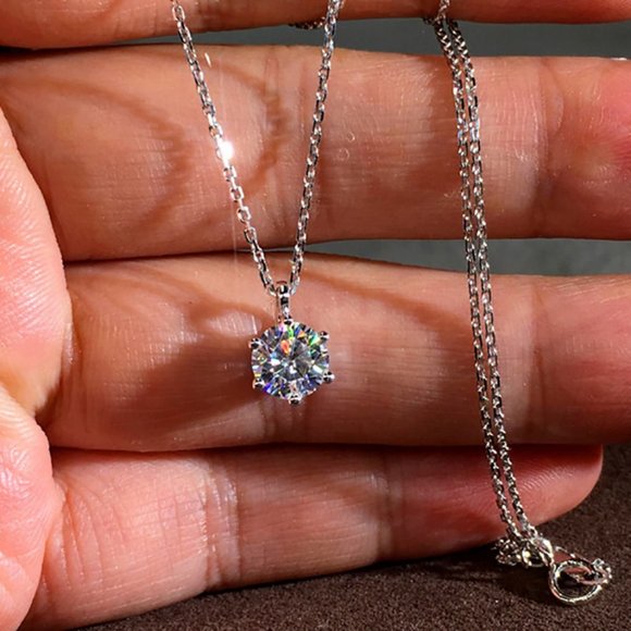 Rose Gold/Silver 2CT Solitaire Diamond Necklace - Picture 1 of 5